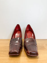 Load image into Gallery viewer, Croc Leather Square Toe Pumps
