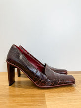 Load image into Gallery viewer, Croc Leather Square Toe Pumps
