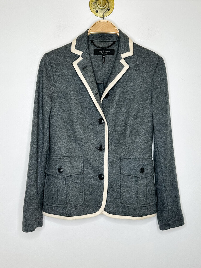 Wool Soft Blazer with Contrast Trim