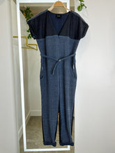 Load image into Gallery viewer, Cotton Sashiko Stitched Short Sleeve Jumpsuit with Tie Belt
