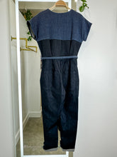 Load image into Gallery viewer, Cotton Sashiko Stitched Short Sleeve Jumpsuit with Tie Belt
