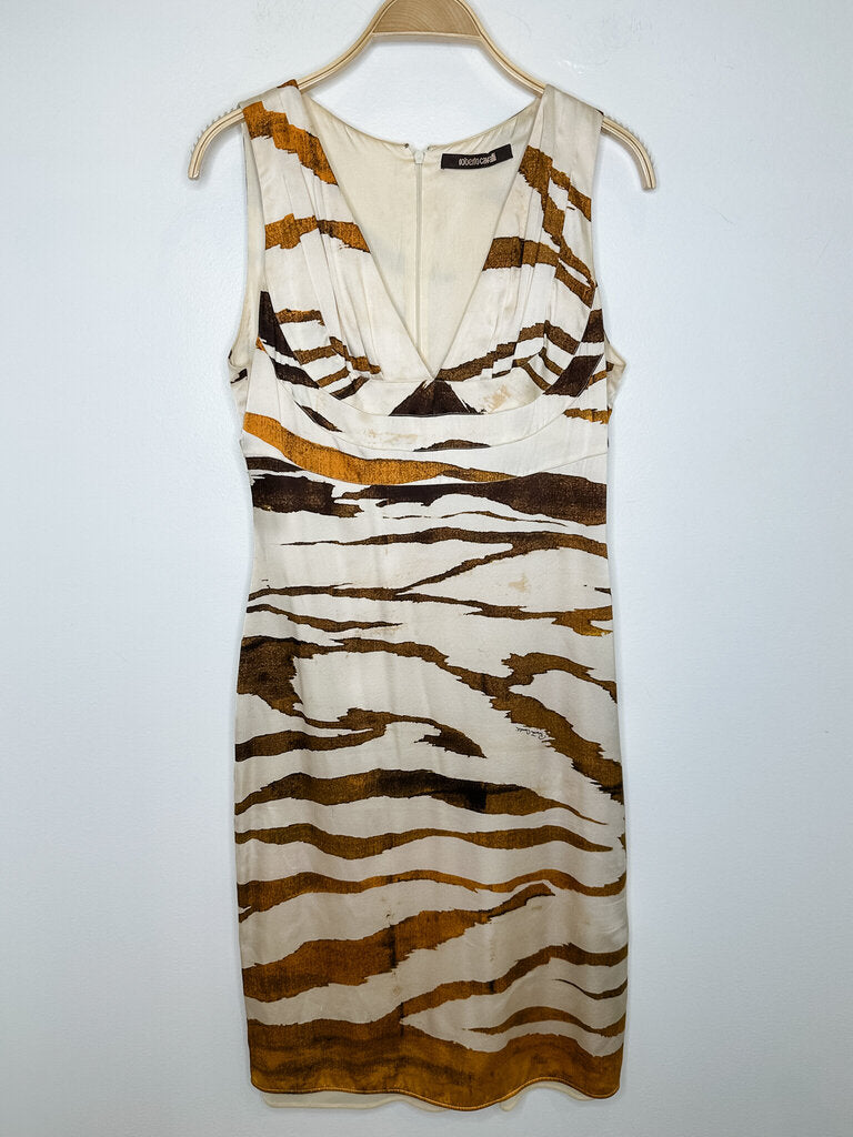 Silk Watercolor Animal Print Sleeveless Fitted Dress