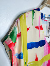 Load image into Gallery viewer, Silky Watercolor Print V-Neck Short Sleeve Blouse with Ribbon Tie Bottom (NWT, orig. $197)
