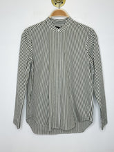 Load image into Gallery viewer, Cotton Striped Collarless Long Sleeve Button Up Shirt
