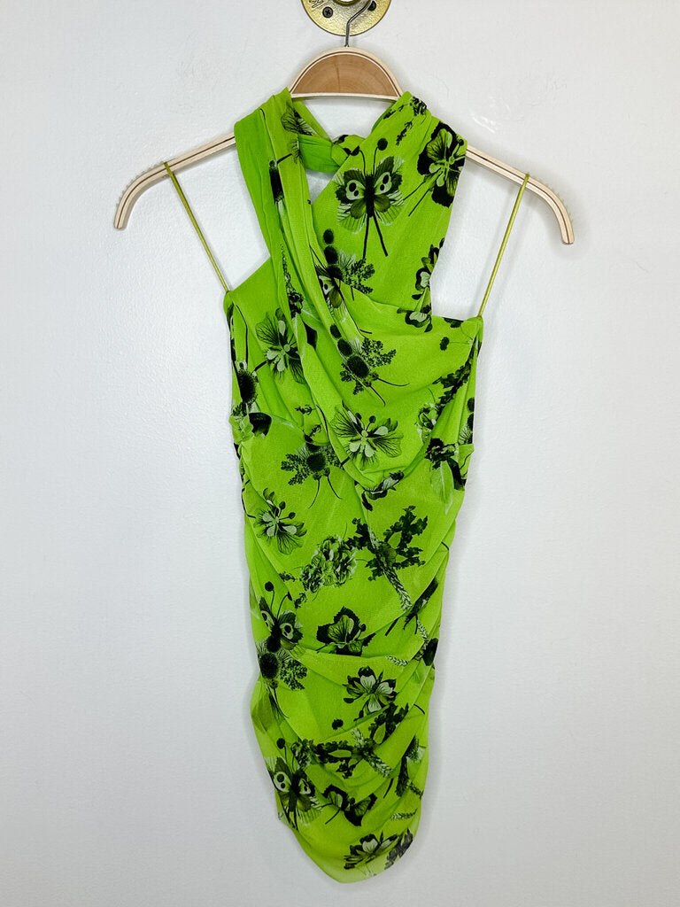 Tulle Mesh Floral Print Cross-Front Halter Top (orig. $335)