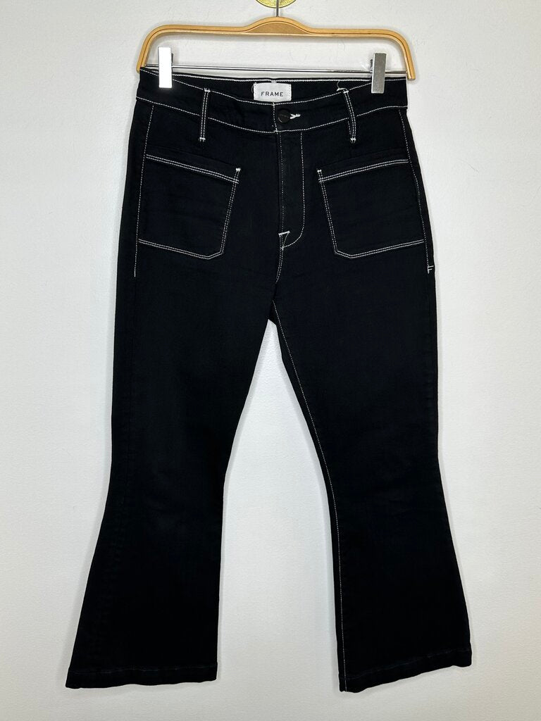 Le Bardot Crop Flare with Contrast Stitching