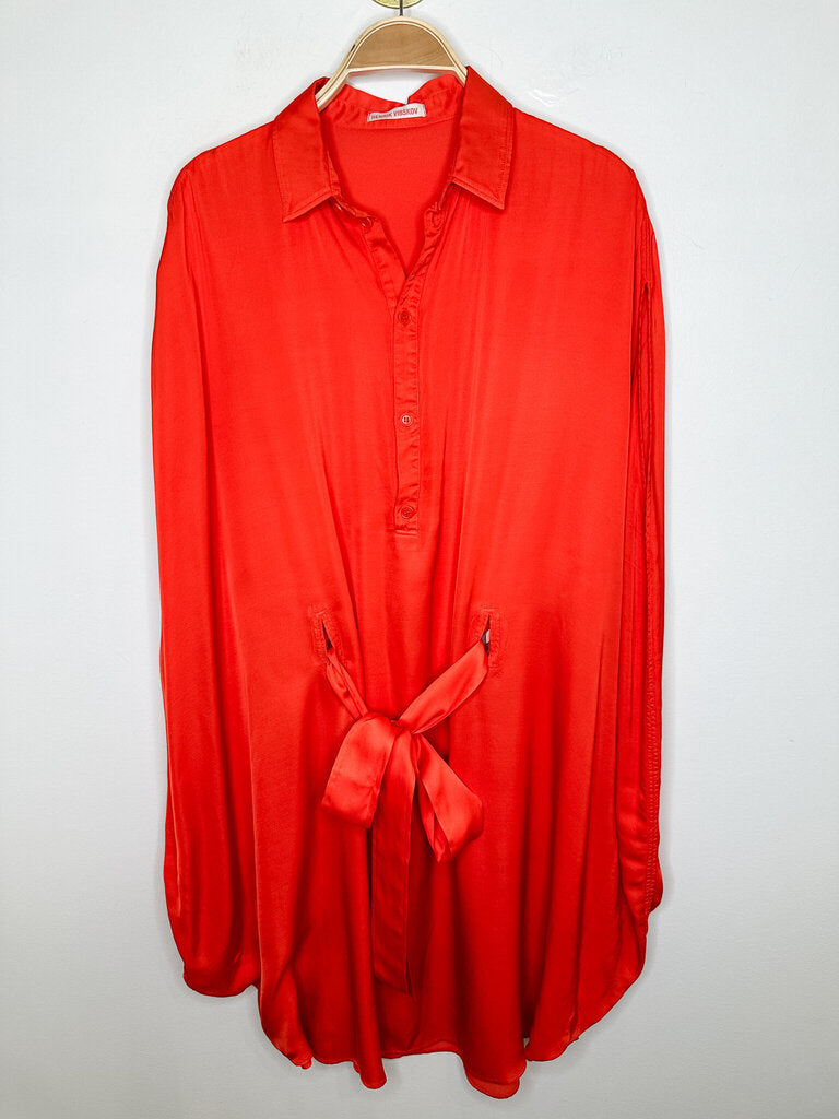 Silk Blend Cape Dress with Waist Tie