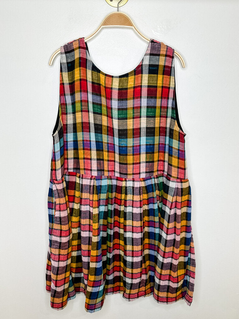 Cotton Plaid Sleeveless Short Dress