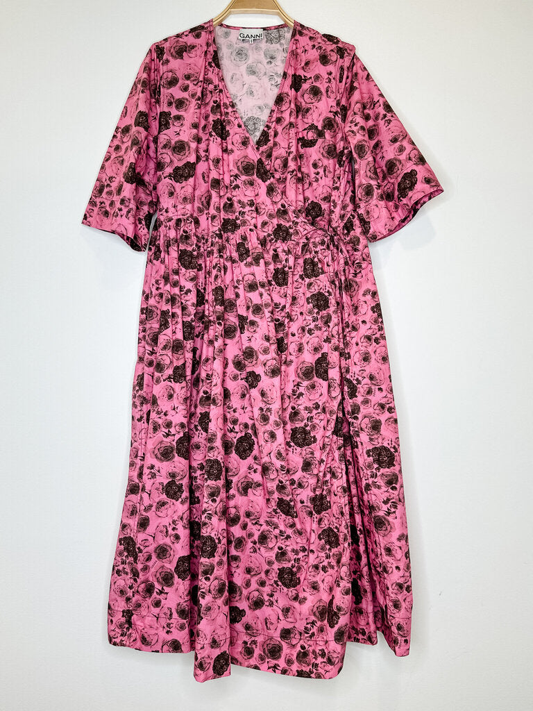 Rose Print Short Sleeve Wrap Dress