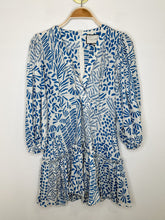 Load image into Gallery viewer, Linen Abstract Print Puff Sleeve V-Neck Short Dress (orig. ~$620)
