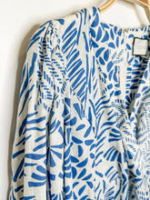 Load image into Gallery viewer, Linen Abstract Print Puff Sleeve V-Neck Short Dress (orig. ~$620)
