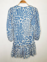 Load image into Gallery viewer, Linen Abstract Print Puff Sleeve V-Neck Short Dress (orig. ~$620)
