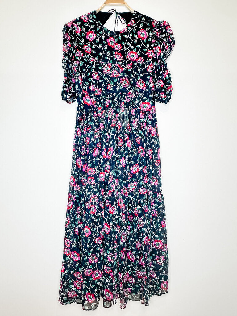 Floral Cotton Tiered Maxi Dress with Open-Tied Back