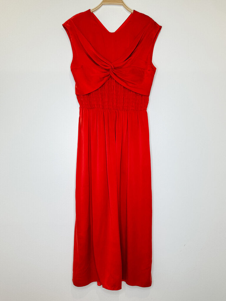 Silk Cap Sleeve Gown with Smocked Waist + Twist Front