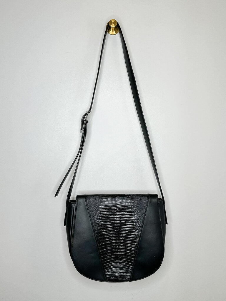 Modern V Leather Crossbody Bag with Lizard Embossing (orig. ~$325)