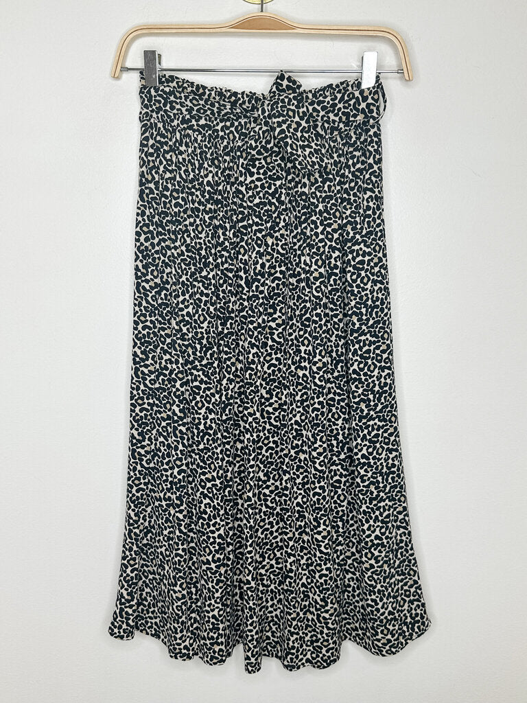 Animal Print Midi Skirt with Tie Belt