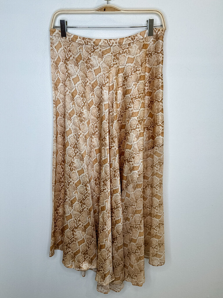 Silk Snake Print Midi Skirt with Mesh Panel