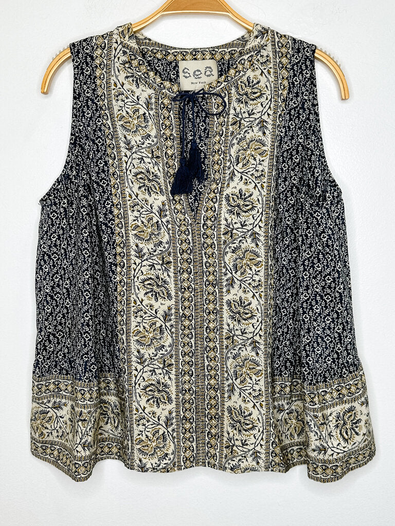 Silk Floral Print Flowy Sleeveless Blouse