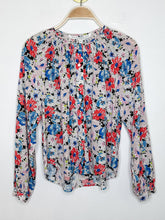 Load image into Gallery viewer, Floral Silk Collarless Balloon Sleeve Button Up Shirt
