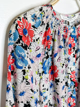 Load image into Gallery viewer, Floral Silk Collarless Balloon Sleeve Button Up Shirt
