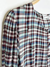Load image into Gallery viewer, Cropped Plaid Puff Sleeve Button Front Blouse
