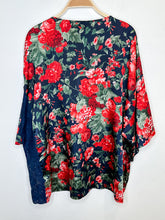 Load image into Gallery viewer, Vintage Floral Silk Half Sleeve Button Up Shirt with Lace Panel
