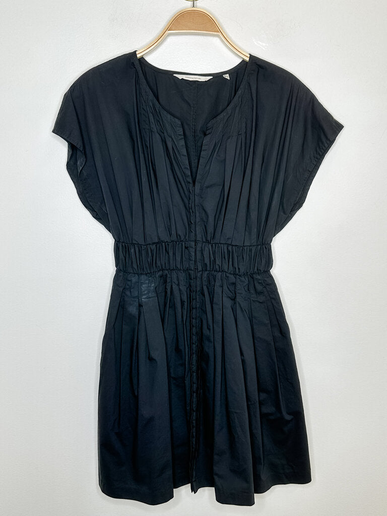 Cotton Poplin Cap Sleeve Mini Dress with Pleats