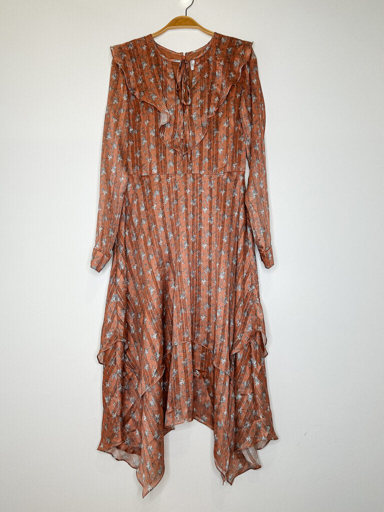 Metallic Striped + Floral Long Sleeve Midi Dress (orig. ~$850)