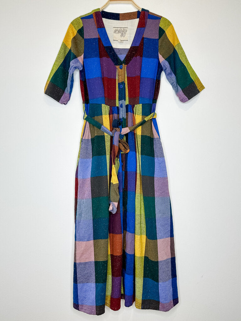 Miranda Plaid Cotton Short Sleeve Button Up Midi Dress with Tie Belt (orig. $378)