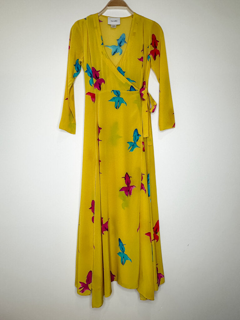 Silk Goldfish Print Maxi Wrap Dress