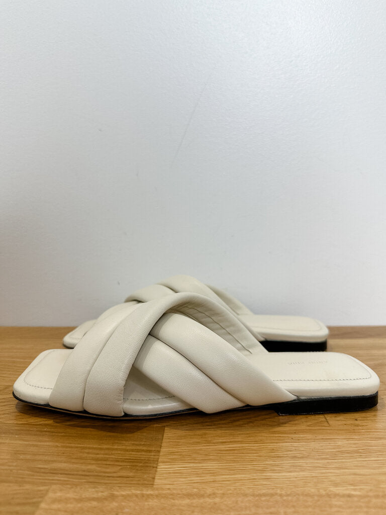 Lizzie Puff Leather Flat Slide Sandals (orig. $450)