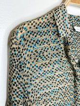 Load image into Gallery viewer, Tiny Box Print Silk Long Ruffle Sleeve Button Up Shirt
