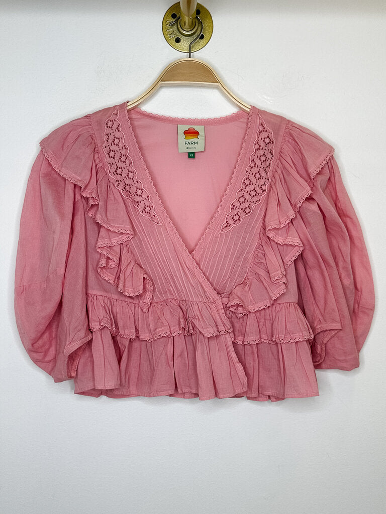 Cropped Cotton Ruffled Half Sleeve Blouse