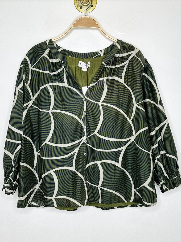 Cotton + Silk Striped Long Sleeve V-Neck Button Up (NWT, orig. $219)