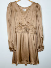 Load image into Gallery viewer, Silky Long Sleeve Surplice Mini Dress with Gathered Waist
