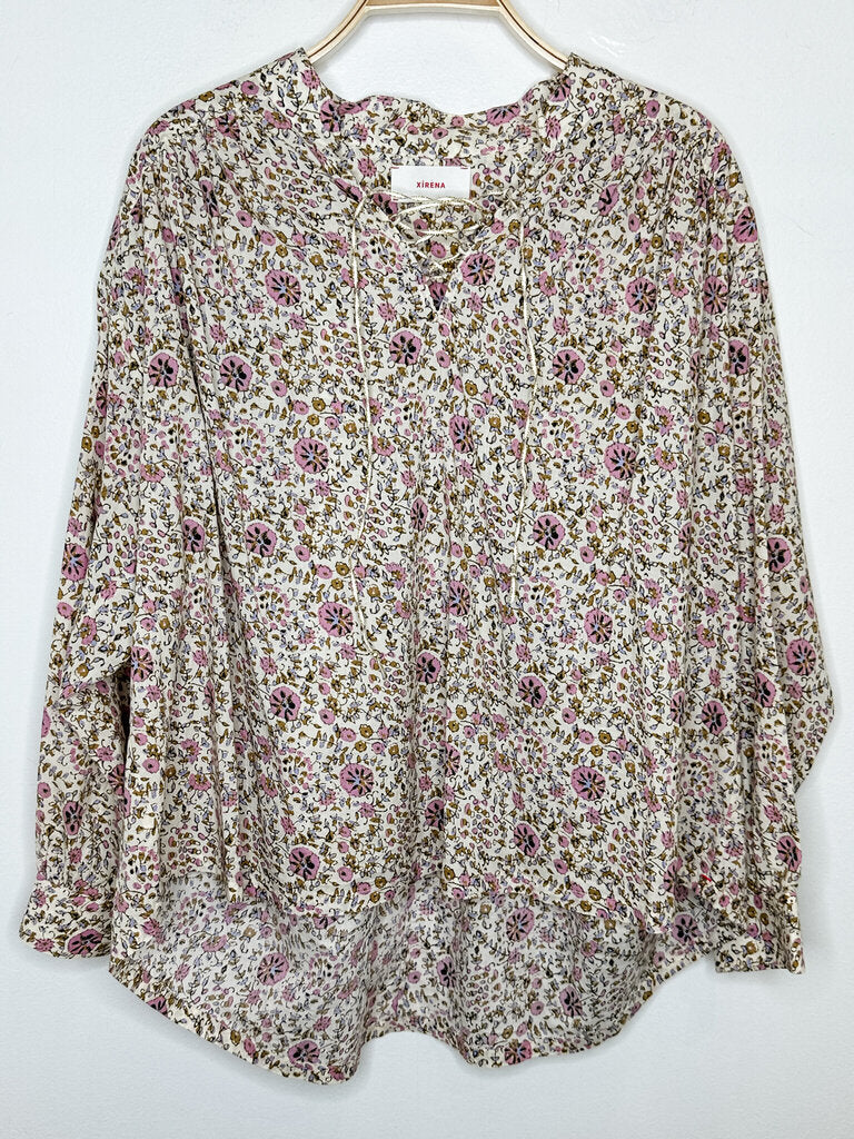 Cotton Floral Long Sleeve Shirt with Metallic Neck Ties