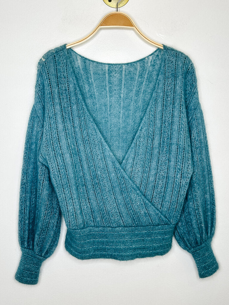 Wool-Mohair Blend Surplice Balloon Sleeve Sweater