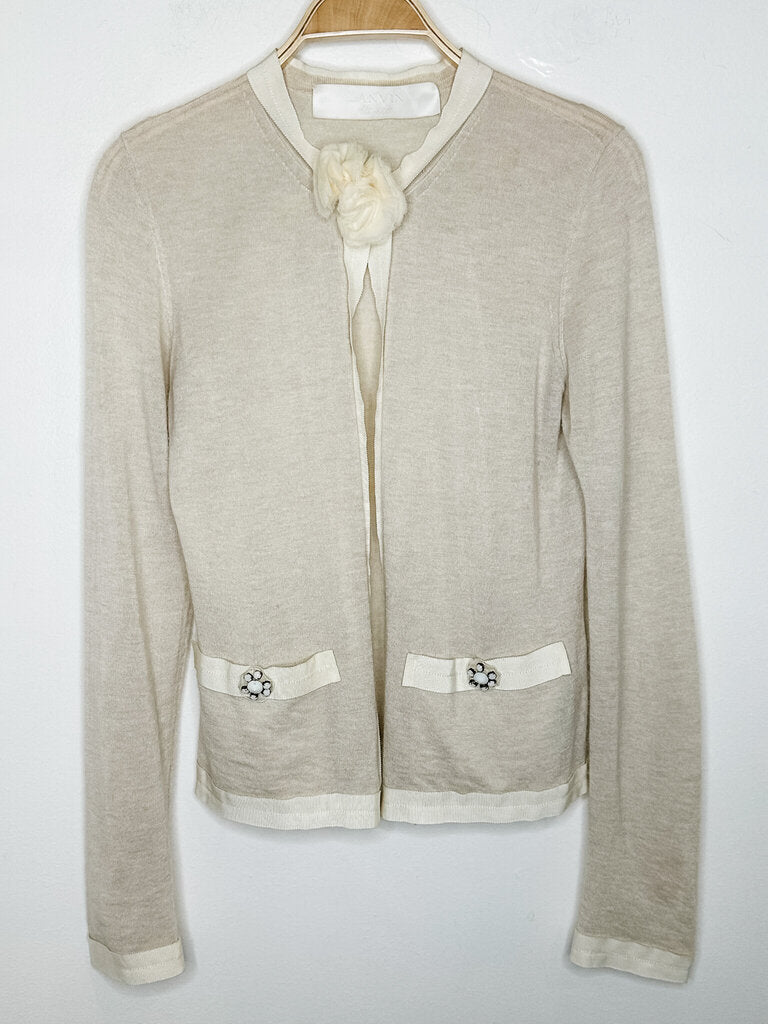 Silk-Cashmere Cardigan with Rosette + Rhinestone Buttons (orig. $2,250)