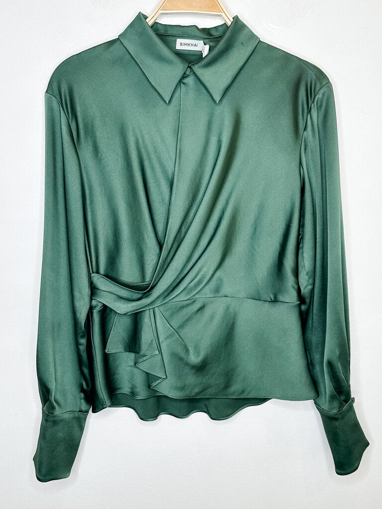 Silky Draped Front Blouse with Peplum (NWT, orig. $375)