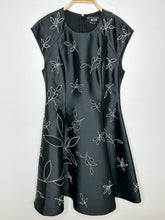 Load image into Gallery viewer, Taffeta Fit + Flare Cap Sleeve Midi Dress with Floral Cutouts
