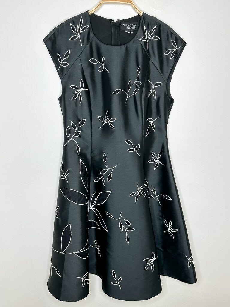 Taffeta Fit + Flare Cap Sleeve Midi Dress with Floral Cutouts