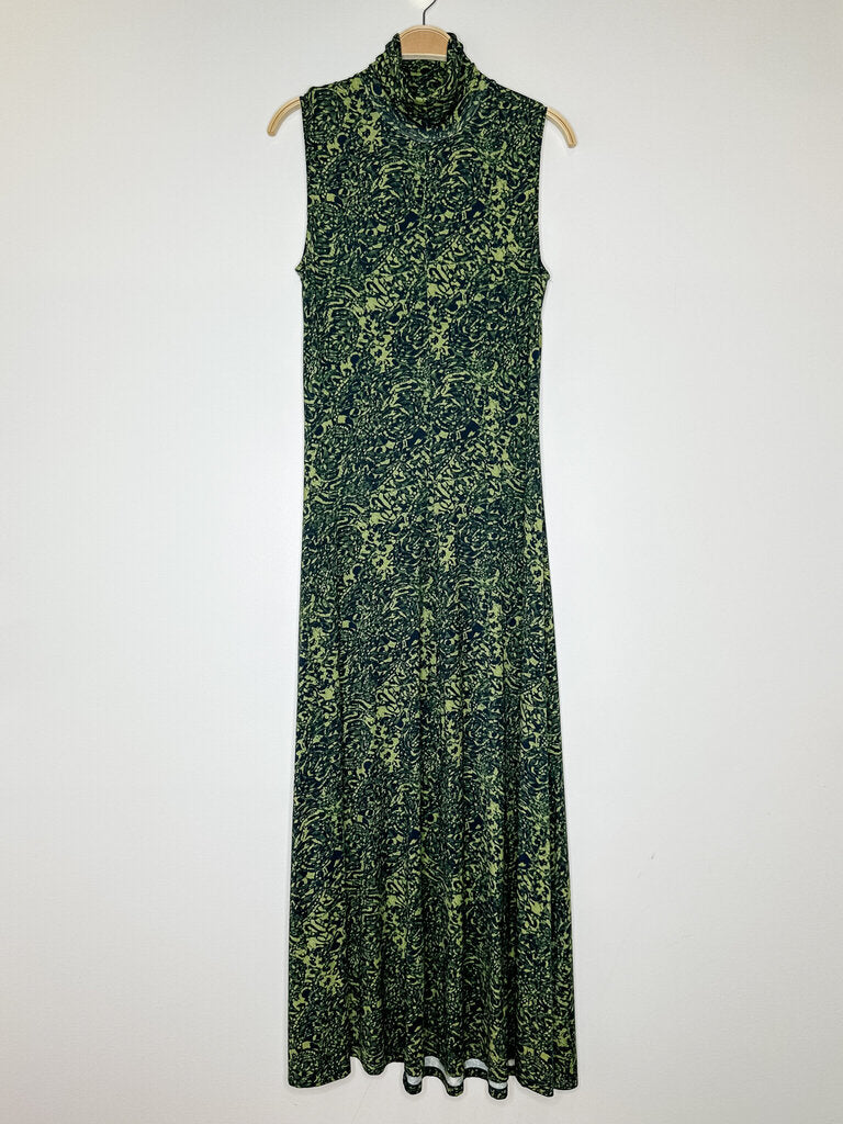 Psychedelic Print Sleeveless Mock Neck Maxi Dress
