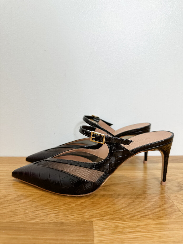 Cristi Pointed Toe V-Cut Mule with Buckle Detail (NEW with box, orig. $855)