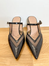 Load image into Gallery viewer, Cristi Pointed Toe V-Cut Mule with Buckle Detail (NEW with box, orig. $855)
