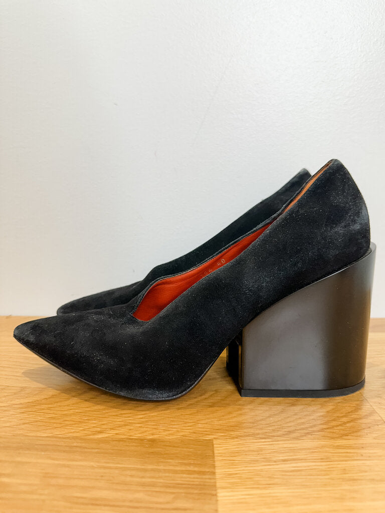 Suede Pumps with Block Heel