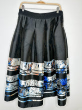 Load image into Gallery viewer, Full Box Pleat Midi Skirt with Abstract Print Stripes
