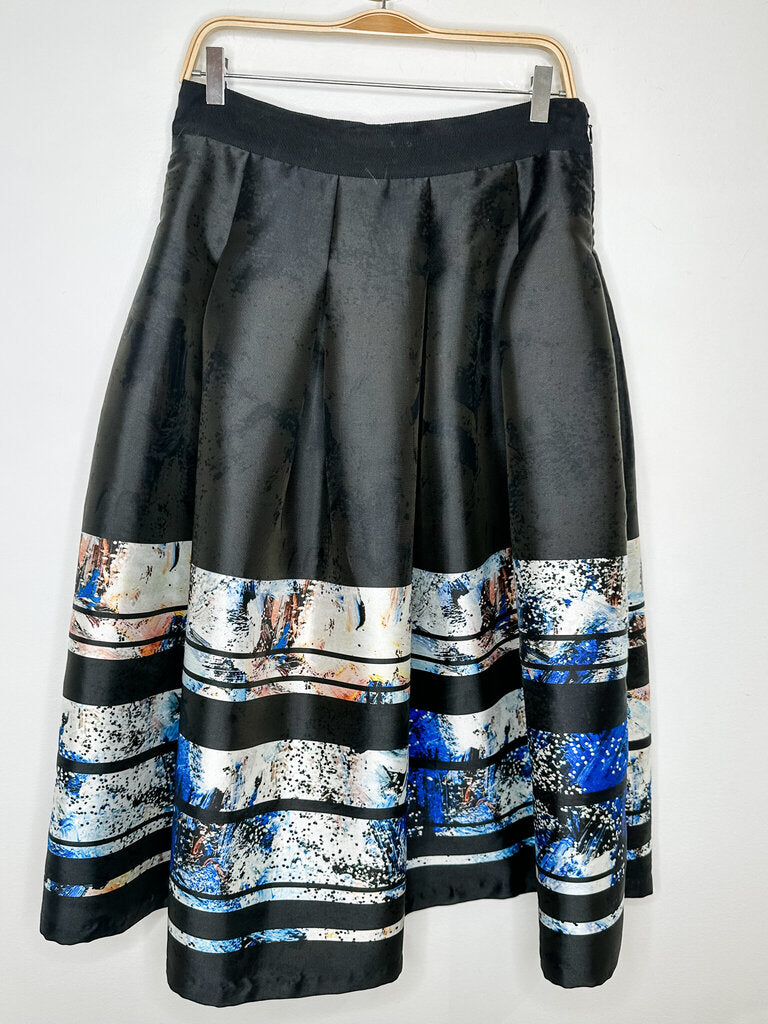 Full Box Pleat Midi Skirt with Abstract Print Stripes