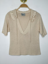 Load image into Gallery viewer, Pima Cotton Short Sleeve V-Neck Sweater with Ruffle
