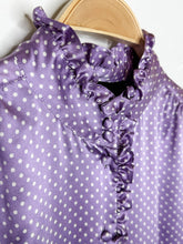 Load image into Gallery viewer, Polka Dot Silk Long Sleeve High Collar Button Up Blouse with Ruffle Trim (Runway Spring 2020)
