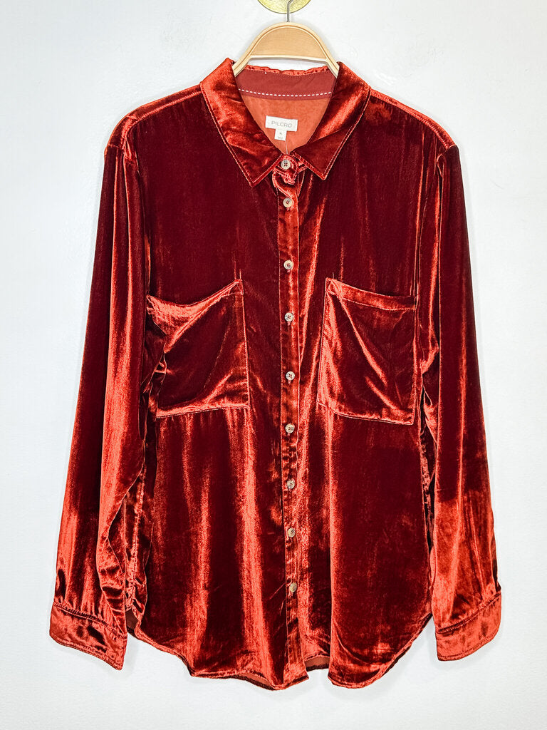 Velvet Long Sleeve Button Up Shirt (NWT, orig. $128)